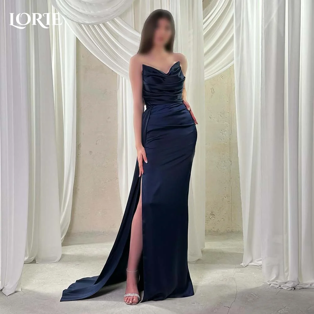 

LORIE Strapless High Slit Evening Dresses V Neck Sleeveless pleats Backless Prom Dress Sexy Arabia Dubai Party Gowns Customized