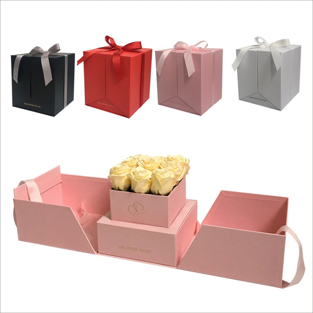 

Square flower package box,open two sides,wedding party decoration,favors present Valentine's Day pack gift 4 colors choose