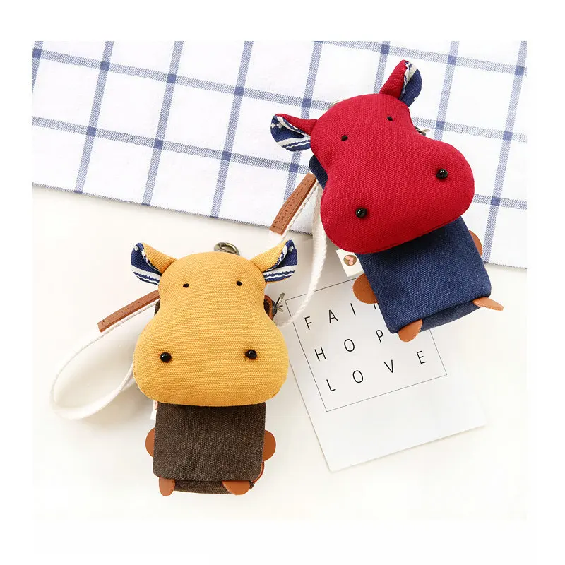 Canvas Key Bag Cute Donkey Animal Pattern Car Key Bag Buckle Korean Women's Coin Bag