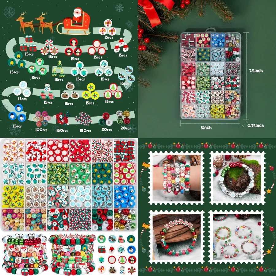 Gionlion عيد الميلاد الخرز سوار صنع عدة 800 قطعة بوليمر كلاي الخرز طقم مجوهرات للفتيات عطلة DIY الحرفية مع عيد الميلاد #1