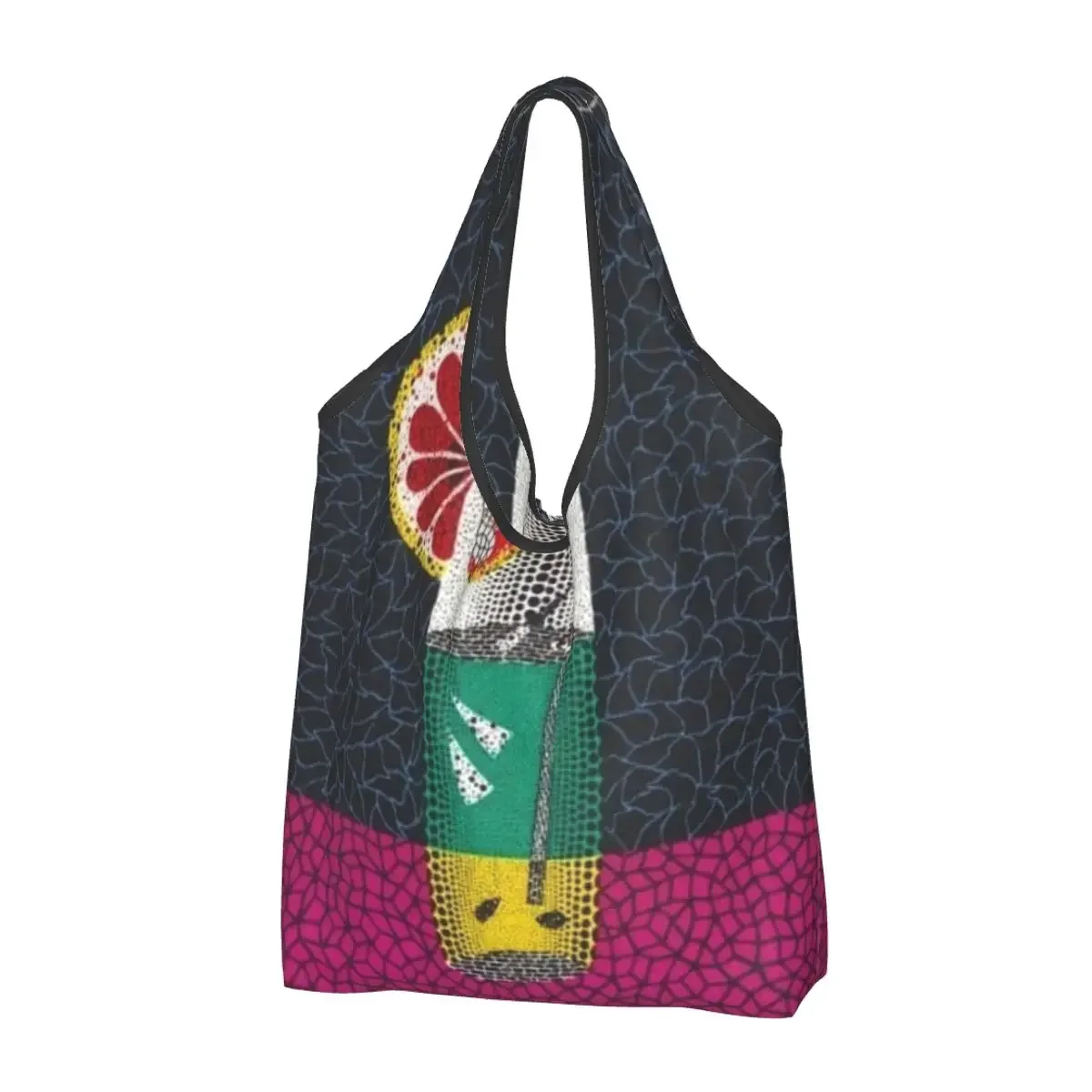 Custom Reusable Lemon Squash Yayoi Kusama Abstract Art Shopping Bag Women Tote Bag Portable Groceries Shopper Bags