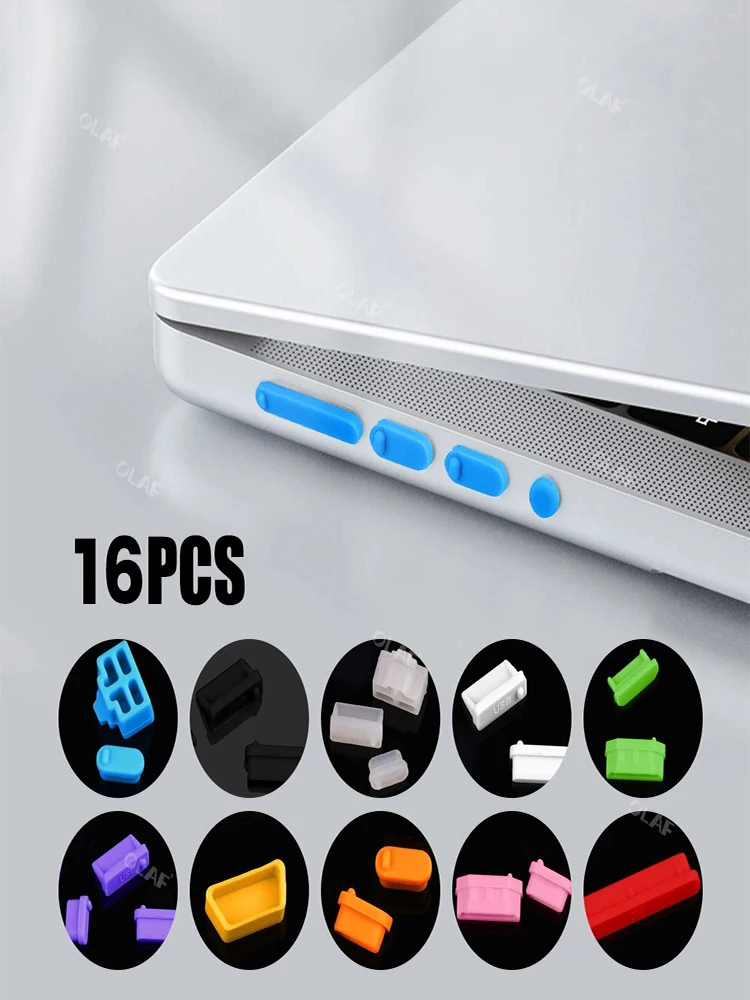 Bouchon universel Anti-poussière en Silicone, 16 pièces, bouchon coloré, protecteur de Port d'ordinateur portable, accessoires pour ordinateur portable