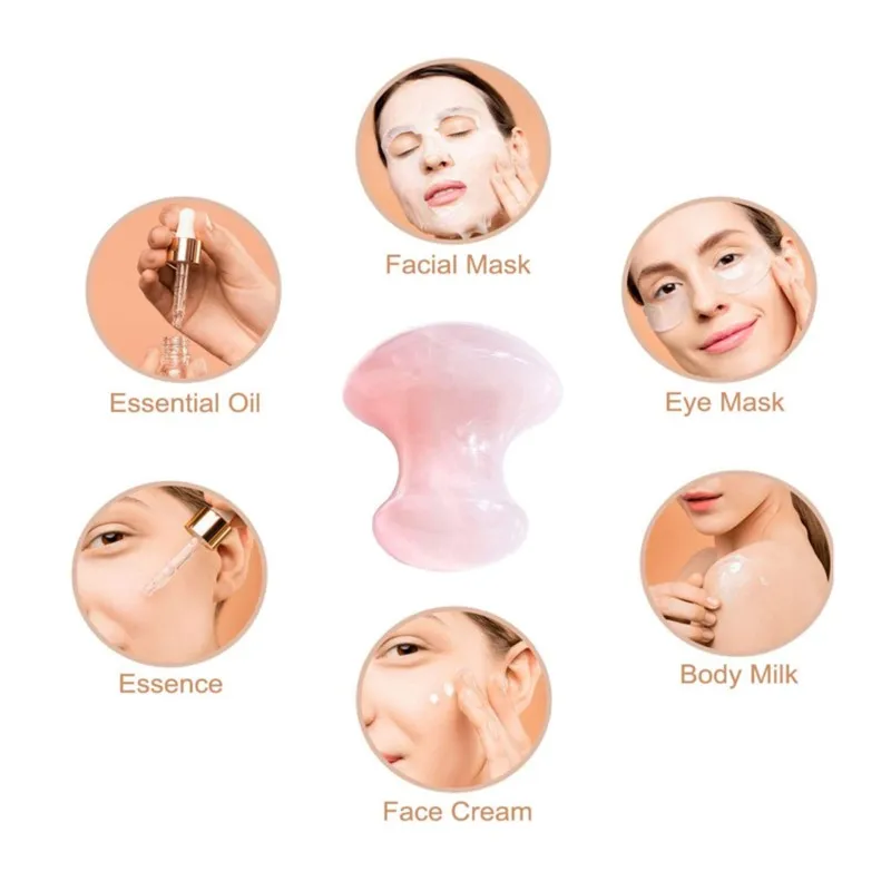 1pc forma de cogumelo guasha massagem facial relaxar ferramenta de cuidados com a pele rosa quartzo face lift remover rugas massageador manual portátil