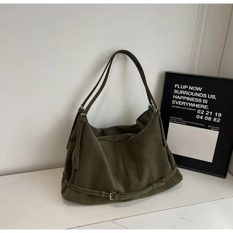 CEEKAY Damen Hobo-Tasche, dunkelbraun, Wildleder-Textur, große Schulterhandtasche, seitliches Schnallendetail, Reißverschluss, für den täglichen Pendelverkehr, lässig – Detail 18