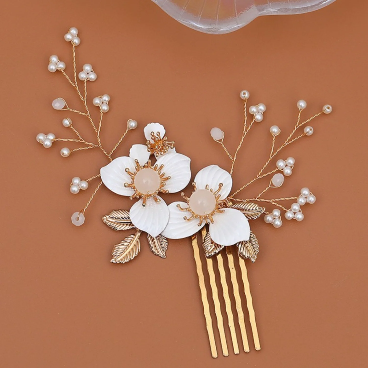 Pettine per capelli floreale fatto a mano per spose, lussuosi accessori in lega e fermagli per acconciature da donna con perle