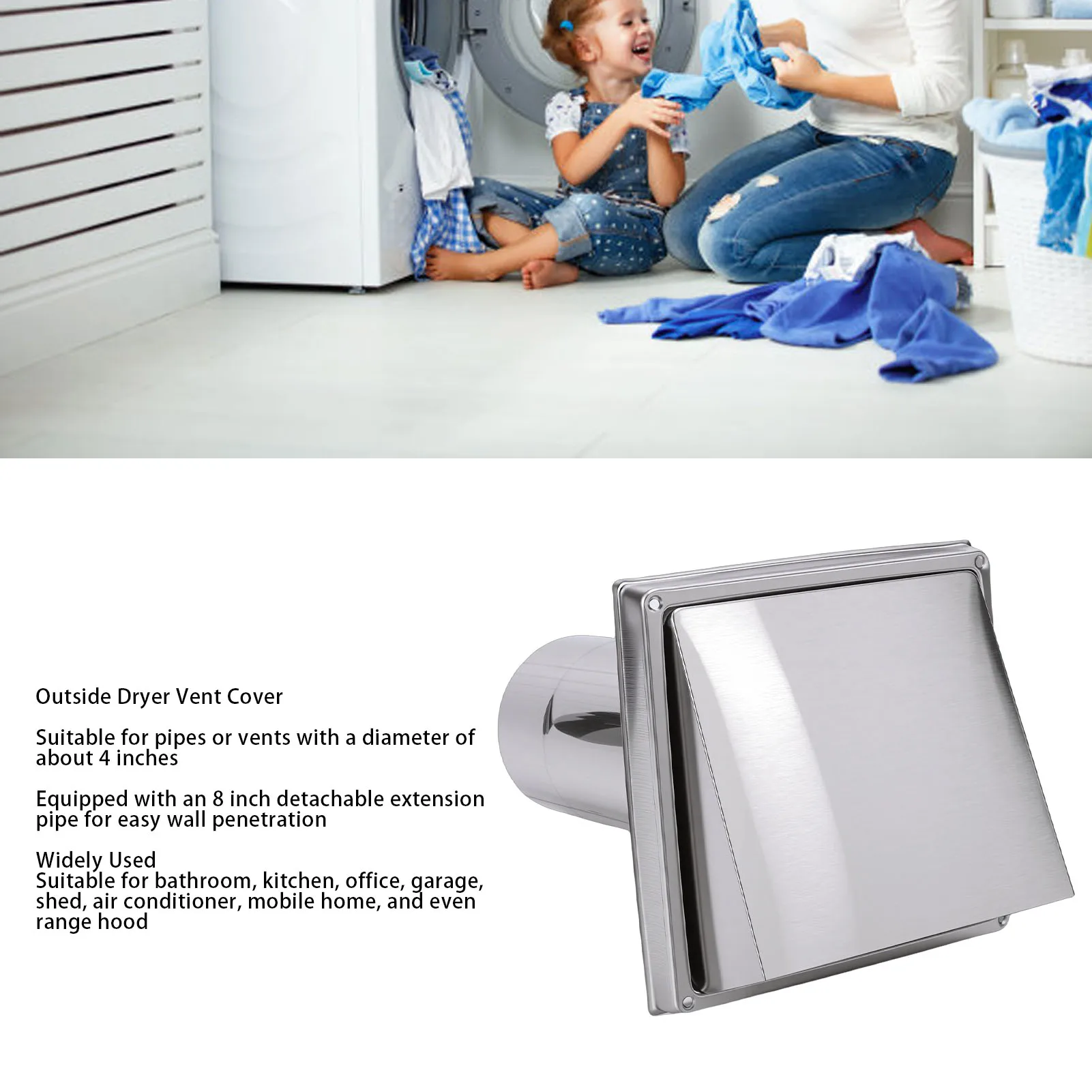

Hooded Wall Vent 6in with Screen Damper Exhaust Vent Cover Cap Outdoor Kitchen Range Hood Dryer Ventilation Kit House