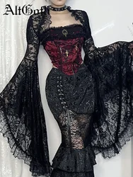 AltGoth Sexy Palace Style Lace Smock donna Vintage Dark Goth manica lunga Crop top Streetwear Emo alternativa All-match vestiti