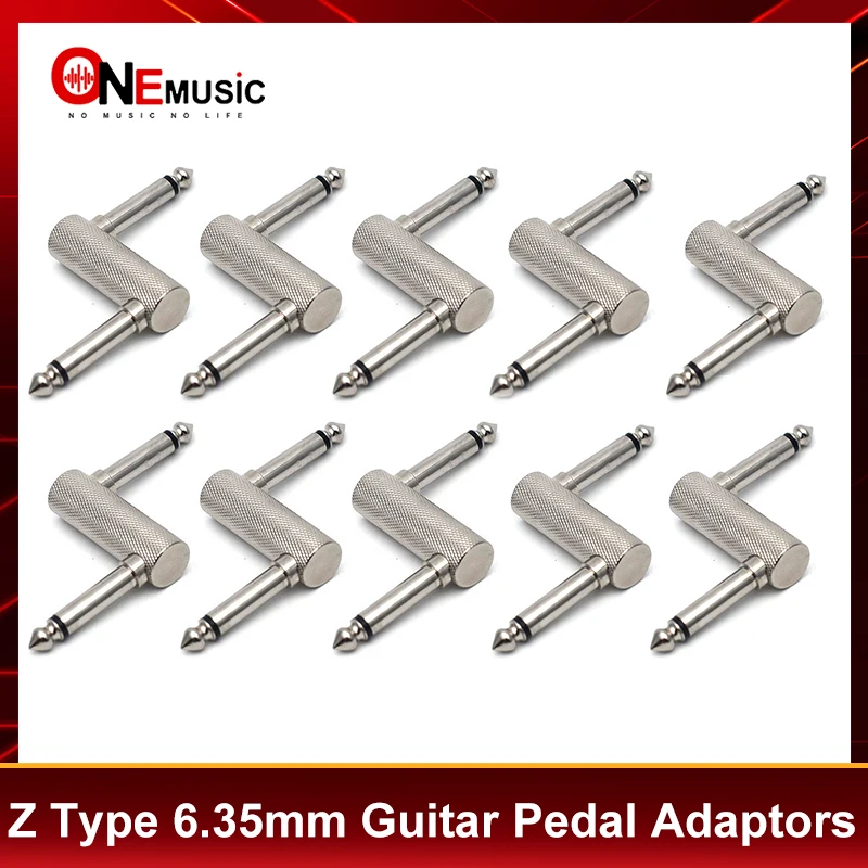 10Pcs 6.35mm Guitar Effect Pedal Thread Connector Z Type Audio Adaptors Connecting Jack Chrome