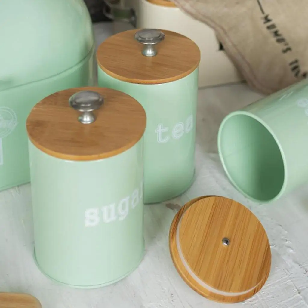 Kitchen Condiment Pot Set Airtight Spice Containers Zinc Alloy Seasoning Jars with Bamboo Lids for Home Storage