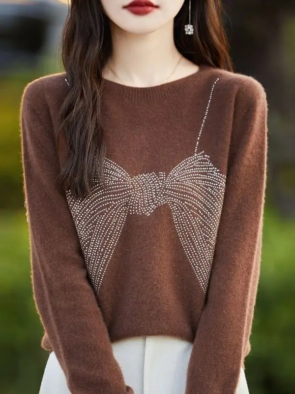 Faionable جولة Ne محبوك سترة Camere المرأة فضفاضة تناسب العلوي الخريف الشتاء الدفء انبعاث تريكو أعلى