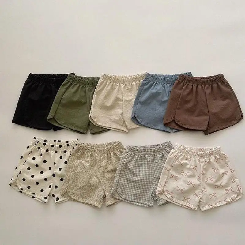2025 Summer New Children Casual Shorts Cute Dot Plaid Floral Bow Girls Cotton Shorts Baby Boy Solid Shorts Fashion Kids Clothes