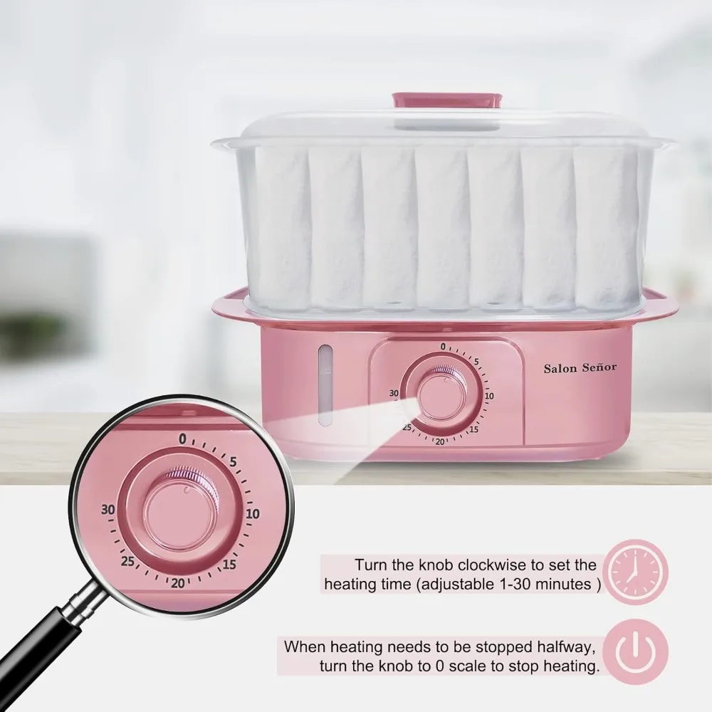 Vaporizador de toallas rosa, calentador de toallas con calentamiento rápido en 5 minutos, temporizador de apagado automático, vaporizador de toallas de Spa para uso Personal en el hogar