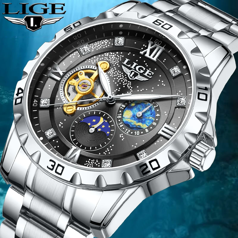 

LIGE модные лучшие брендовые роскошные механические наручные часы для мужчин, повседневные деловые мужские часы, водонепроницаемые светящиеся автоматические часы для мужчин