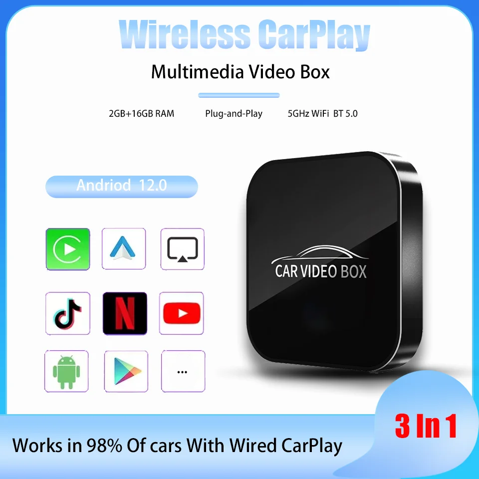 

Wired to Wireless CarPlay AI Box Android 12 System Mini Dongle Wifi Netflix Youtube For Audi Toyota Audi VW Golf Mercedes Subaru