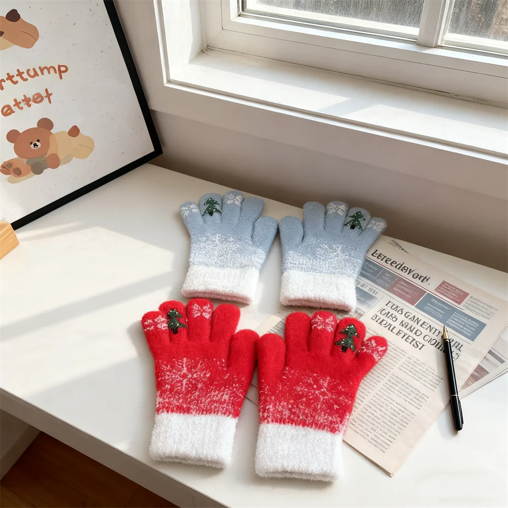 イミテーションミンクスノーフレーククリスマスグローブ冬厚く暖かいホリデーギフトニットグローブタッチスクリーン男性と女性用
