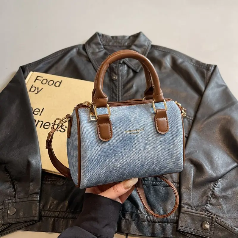 

JIAERDI Retro Denim Canvas Handbag Women Large Capacity Stitching Boston Shoulder Bags Ladies Casual Commute Crossbody Bag 2025