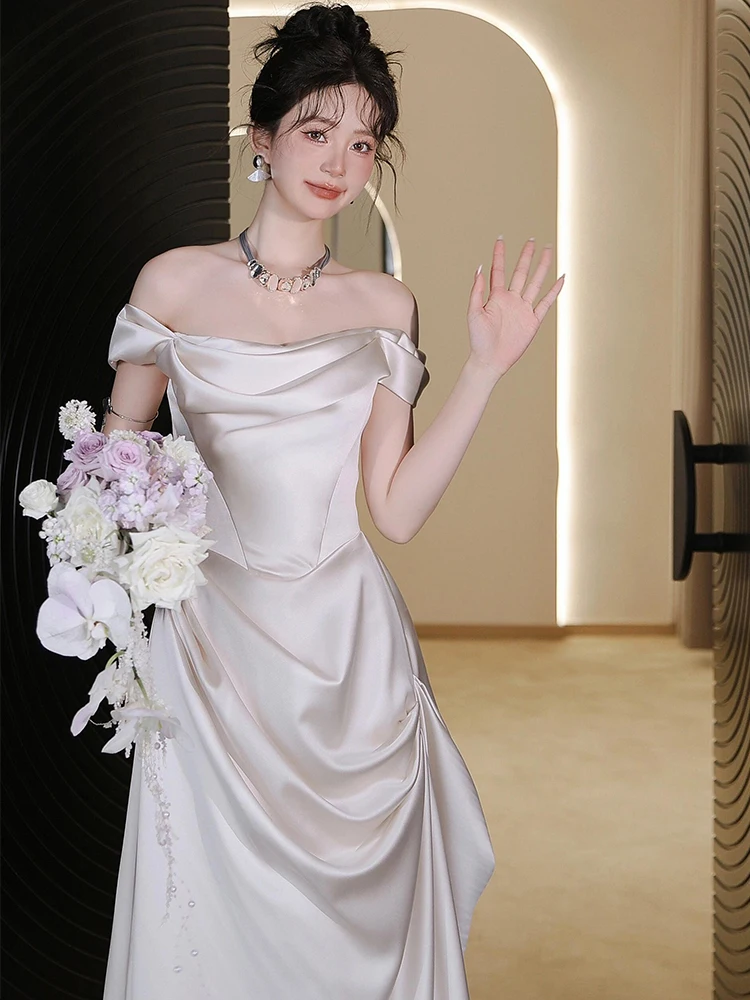 

Silk Satin Bridal Gown One oulder Fi Tail Morning Robe Wedding Dr Ele Simple Sle Hand Embroidery Tailoring for B...