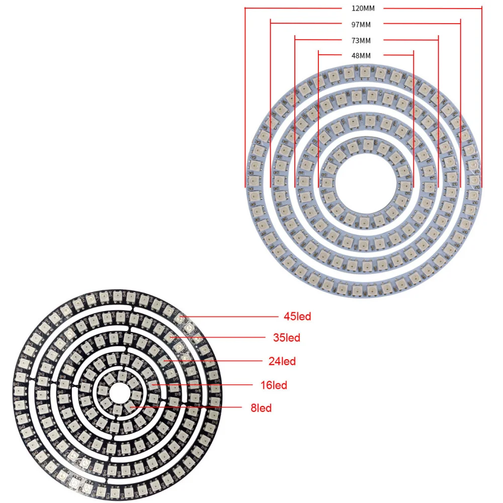 Pierścień Pixel LED WS2812B przewód USB/DC i kontroler SP110E Individul AddressabIe 5050 RGB WS2812IC BuiIt-w modułu Led lub zestawach