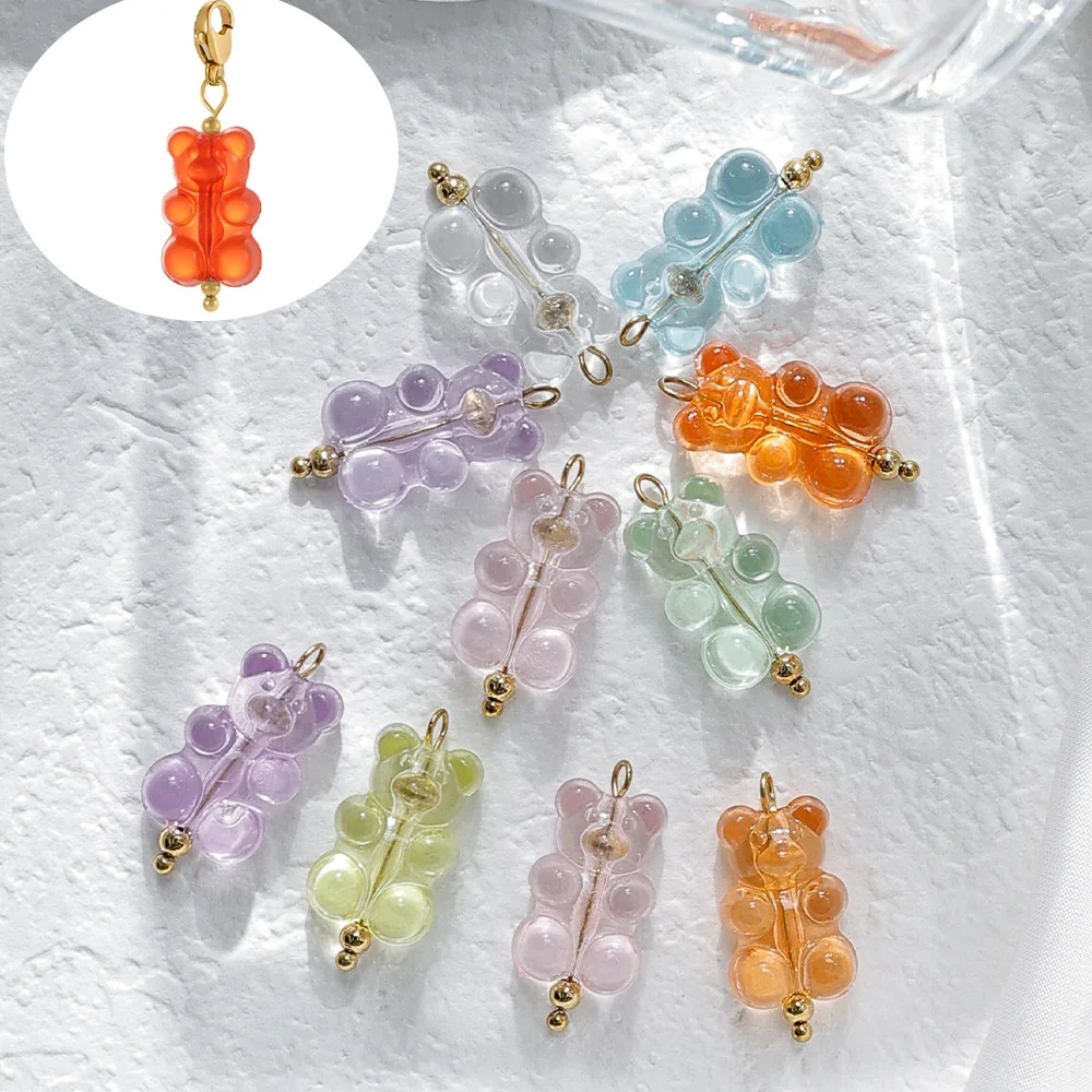 

Bear Pendant Resin Made Candy Colors Gold Plated Stainless Steel Bear Charm Jewelry Hot Selling DIY Gift Fashion Teddy Bear
