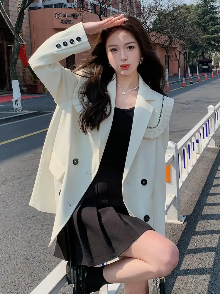 

Early Autumn New Ruffled Blazer for Women Petite Youthful French Style Loose Fit Blazer with Sailor Collar High Quallity Fashion