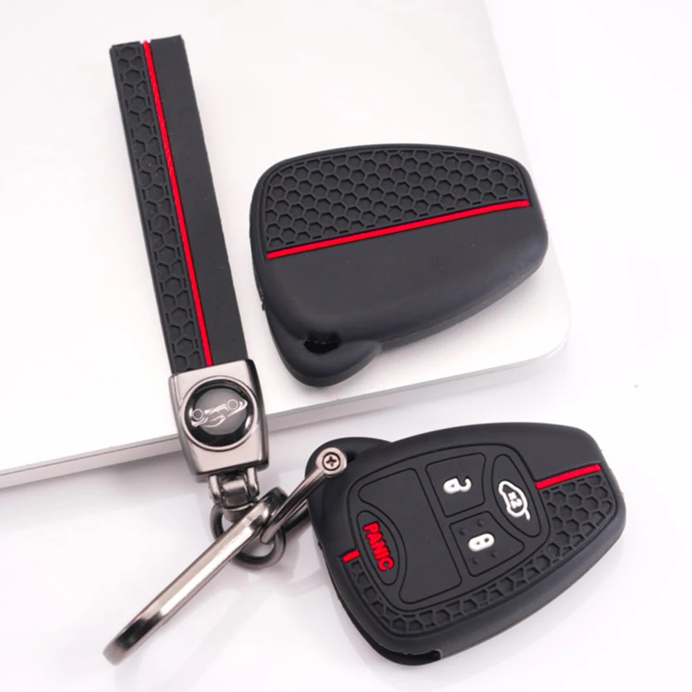Key Case Cover With Lanyard For Chrysler Pacifica Aspen 300C For Dodge Caravan Journey Nitro For Jeep Wrangler JK Perfect Fit