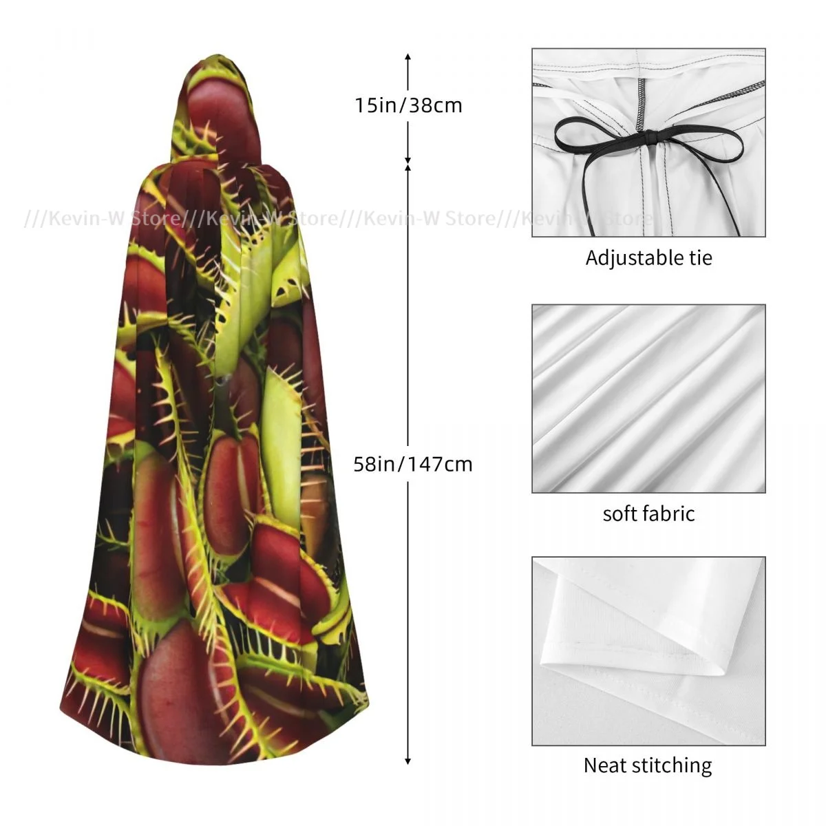 Carnivorous Plant Print Hooded Cloak Polyester Unisex Witch Cape Costume Accessory image 5