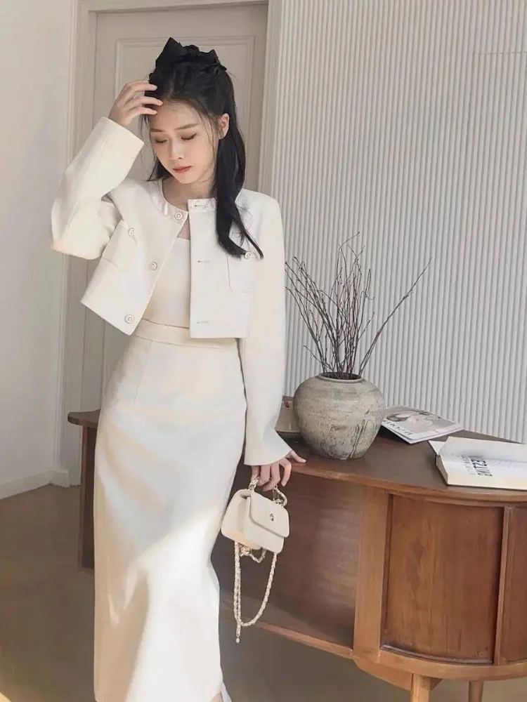 Insozkdg Gentle Elegant Skirt Suits Autumn Winter Long-sleeve Suit Jacket + High Waist Long Half-skirt Two-Piece Set Hot Sale