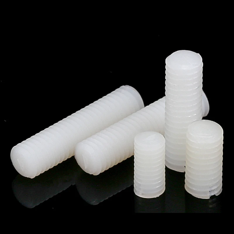 النايلون الأبيض آلة متر المسمار البلاستيك تشديد برغي بدون رأس مشقوق كيمي M3 M4 M5 M6 M8 M10 M12 معزول الترباس متري #3