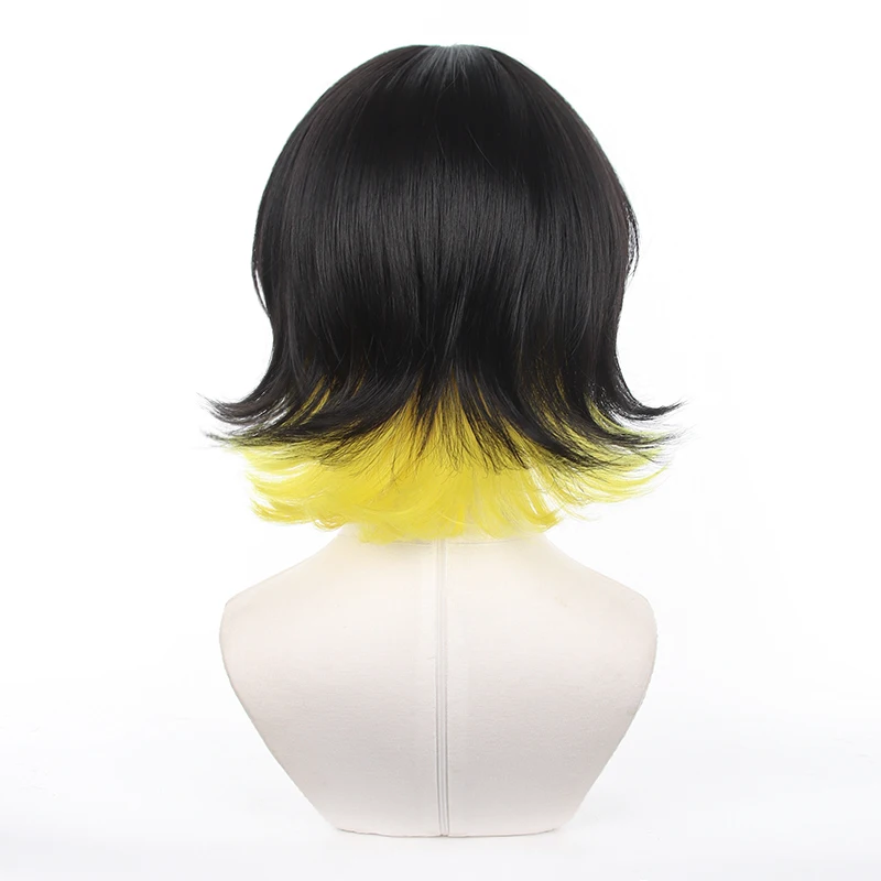 New Anime Bachira Meguru Cosplay Wig Black and Yellow Color Short Hair Man Football Player Halloween Roleplay Wig