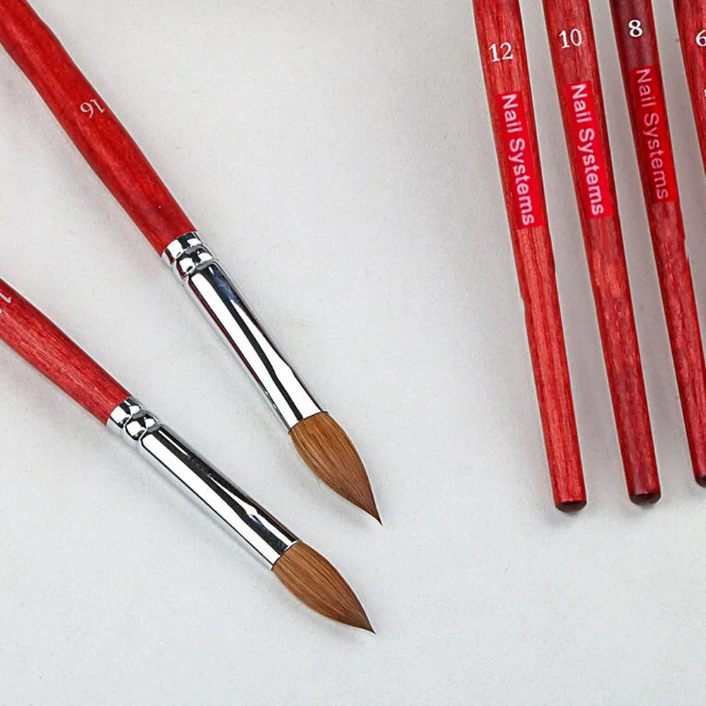 ﻿1pc/6pcs Mink Crystal Powder Nail Brush Red Wood Handle Gel Nail Builder Pen Professional Crystal Dust Styling Pen For Building