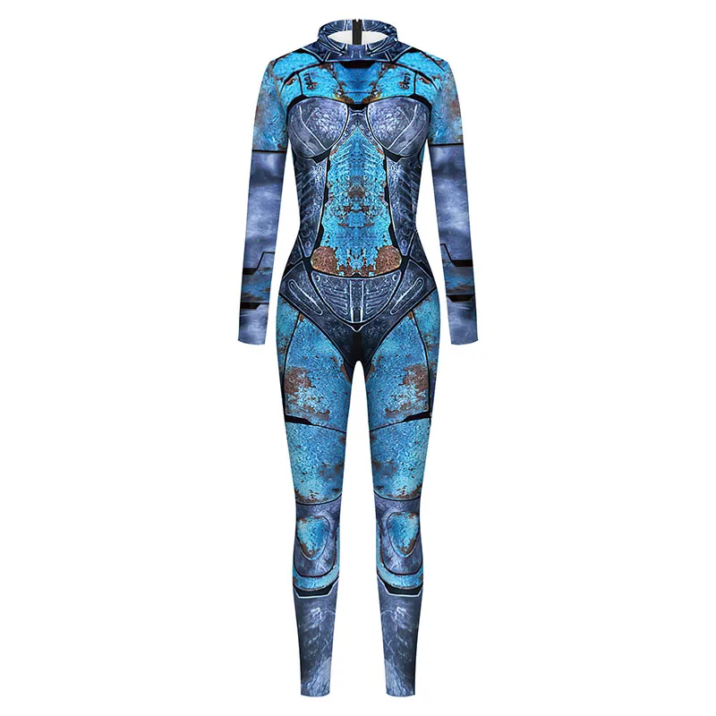 หุ่นยนต์ Retro Retro Punk Jumpsuit Catsuit เซ็กซี่ผู้หญิงชุดคอสเพลย์ Zentai ฮาโลวีนบอดี้สูทชุดเดรสปาร์ตี้เครื่องแต่งกาย