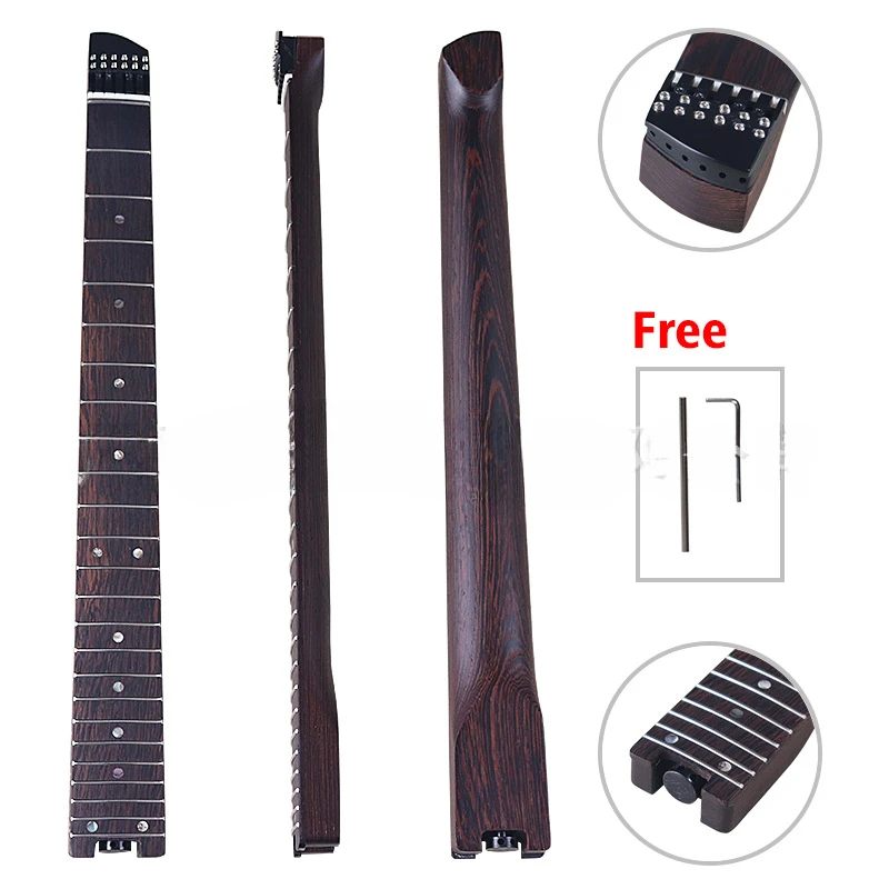 Headless electric guitar neck 24 frets, chicken wing wood neck with string lock pillow guitar handle DIY electric guitar handle