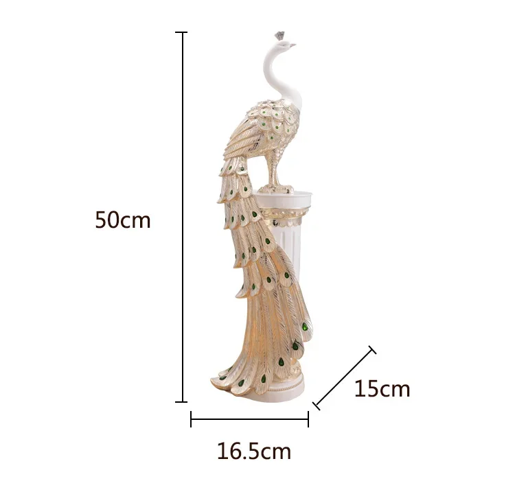 High quality home interior decoration bird sculpture resin life size gold peacock statues