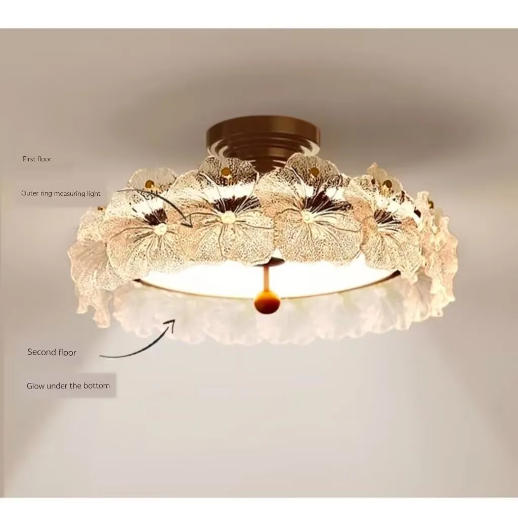 Ancient Feng Shui Crystal Flower Ceiling Lamp, High end Living Room Decorative Lamp, French Retro Luxury Bedroom Ceiling Lamp
