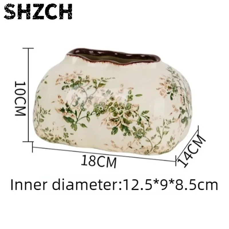 Ceramic Tissue Boxes Pastoral Style Flower Tissues Box Bedroom Kitchen Table Storage Tissue Case Organizers Storages Wipes Boxes
