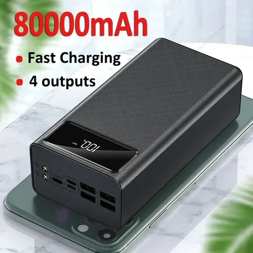 양방향 고속 충전 보조배터리, 휴대용 80000mAh 충전기, 대용량 디지털 디스플레이, 샤오미 아이폰용 외장 배터리 팩 