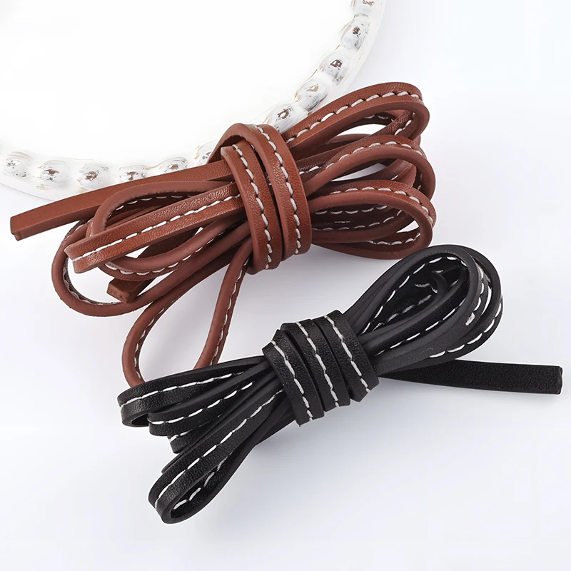 

1meter Black&Brown Faux Leather White Stitched Lacing 5mm Synthetic Cord Jewelry Materials Bracelets Necklaces Making Craft cord