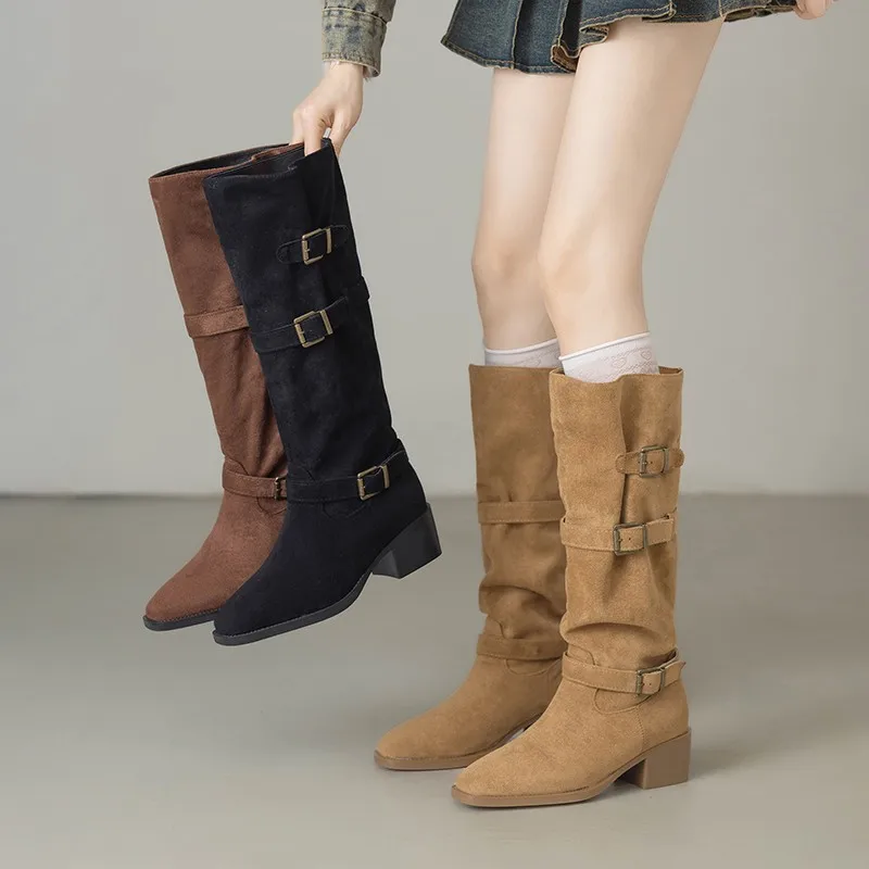 

Vintage Slouch Boots Western Cowboy Boots 2026 Autumn Winter New High Boots Internet Celebrity Small Stature Long Boots
