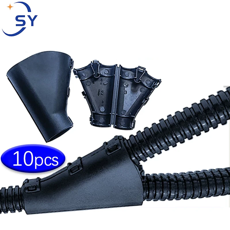 10Pcs Corrugated Pipe Joint Y-type Openable Tee PA Nylon Flame Retardant Equal Diameter Variable Diameter Automotive Equipment