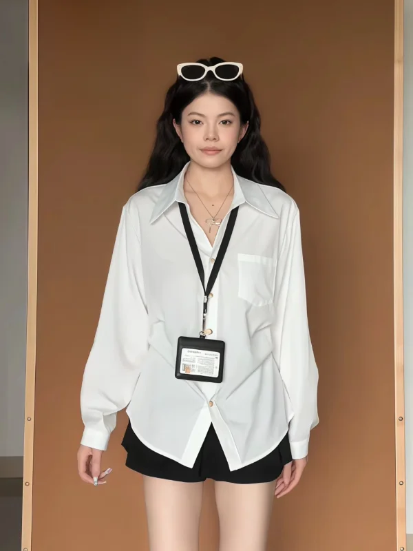 

Женская белая блузка больших размеров в корейском стиле для офиса, свободного кроя, с плиссировкой и зауженной талией, на осень