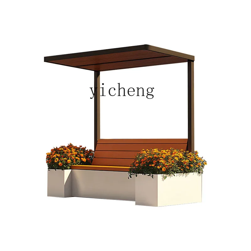 

ZK bus station waiting booth outdoor anti-corrosive solid wood seat park flower box row chair