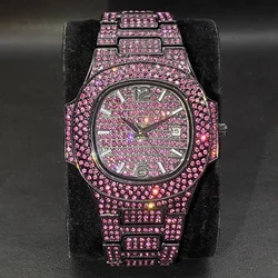 New Pink dDiamond Hip Hop Watch For Men Fashion Ice Out Party Jewelry Wristwatch Luxury Shiny Gem Accessories Watches Trendy 202