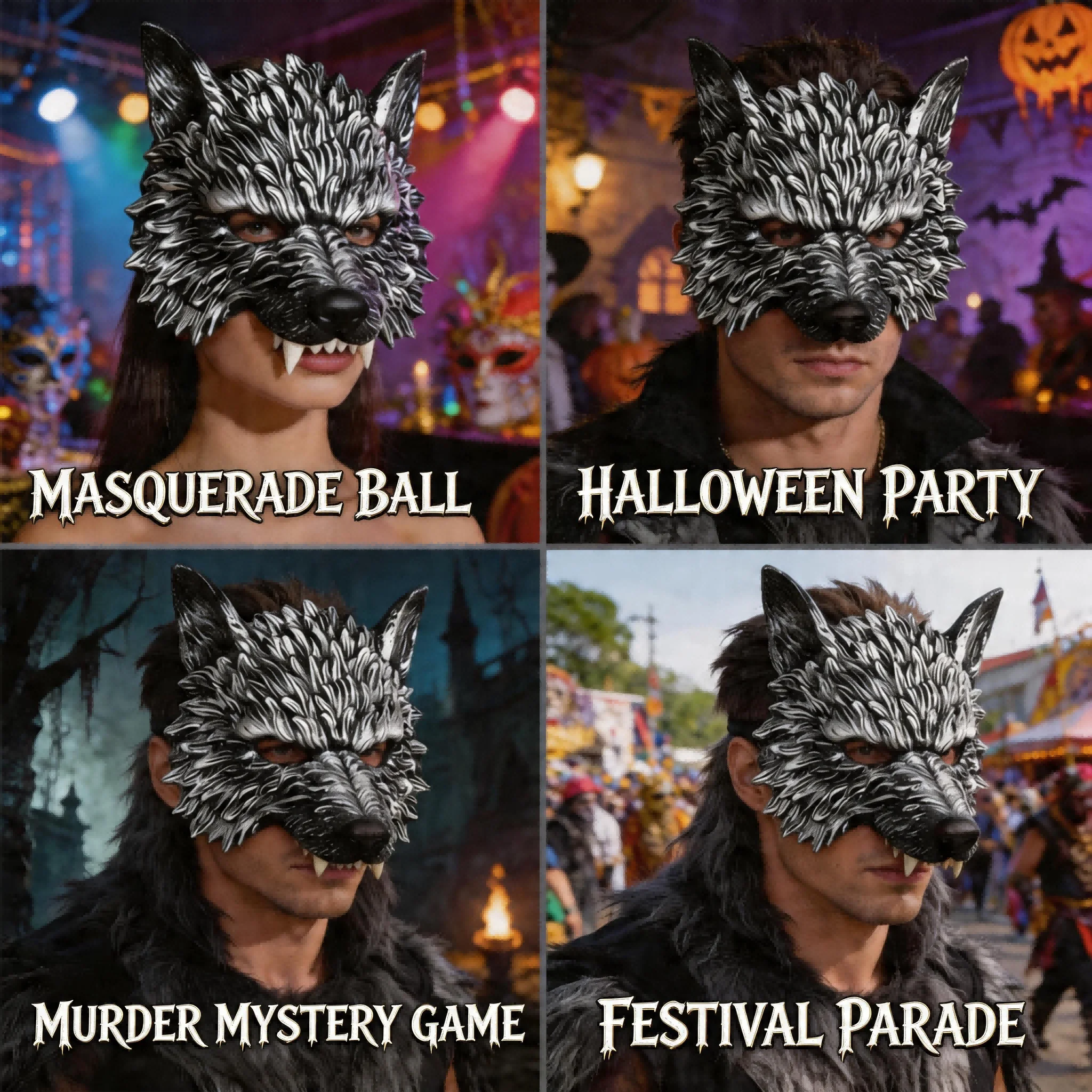 Realistische 3D-Wolfsmaske für Erwachsene, Weiches Kunstleder-Material, Ideal für Halloween-Cosplay & Maskenbälle – Detail 6