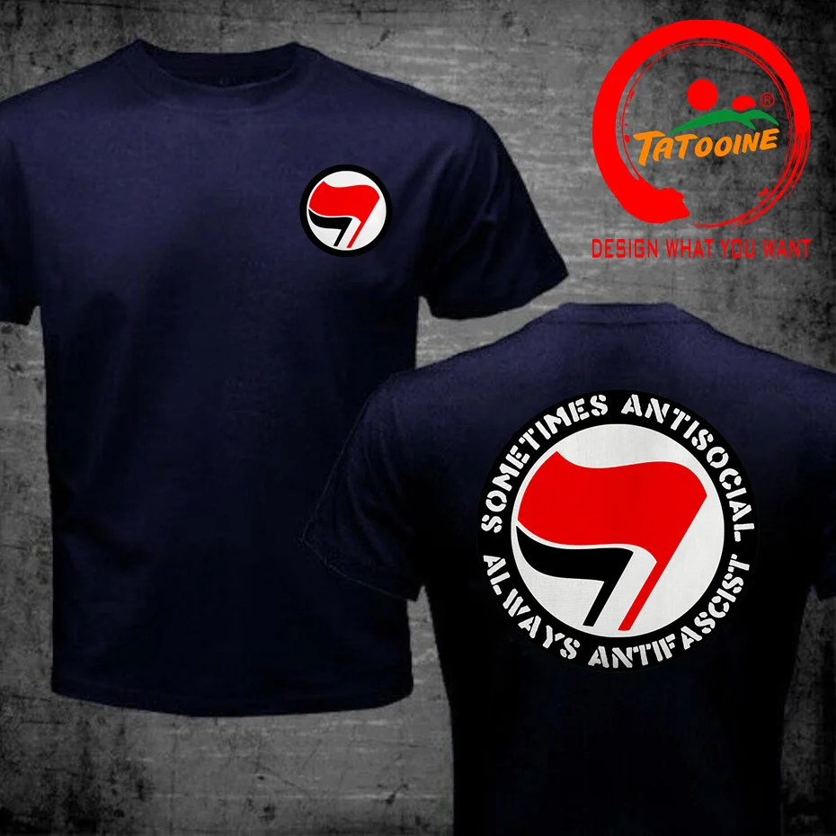 Double Print Tshirt ANTIFASCHISTISCHE AKTION Left Antifa Antifascism Mens T Shirt Male Brand Tee Shirt Men Summer Cotton T-Shirt