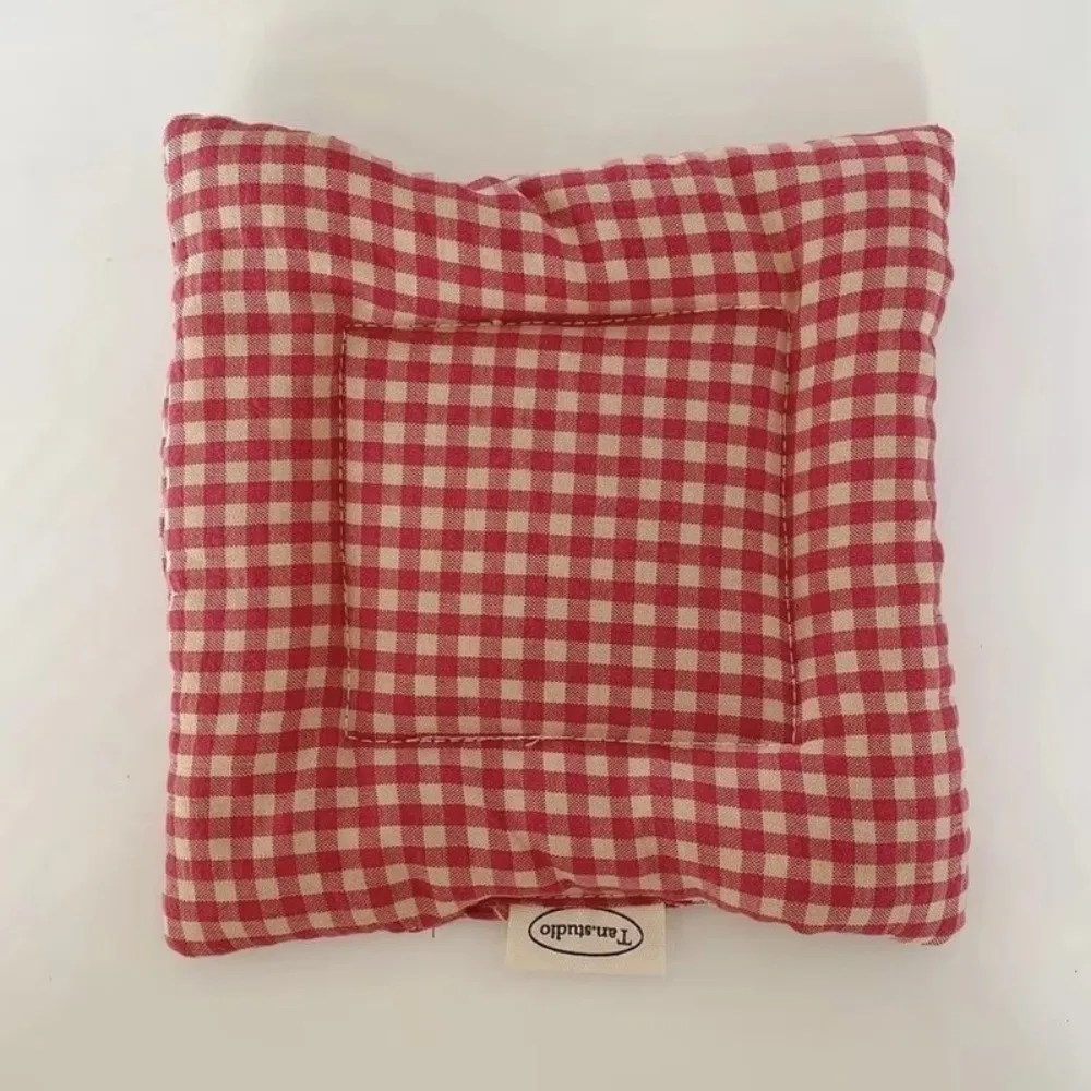 Vintage Hand Made Coaster Checked Pattern Soft Insulation Mat Aesthetic Design Korean Style Placemats Kitchen Accessory