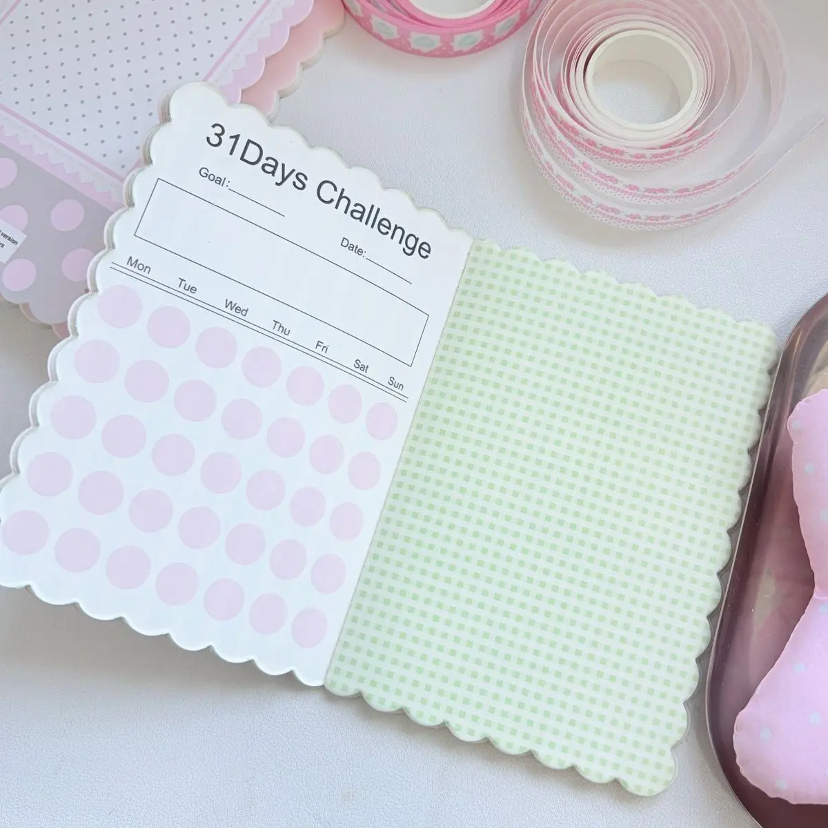 Ins Wind Pink Purple Wave Point Alien Edition Lace Border Polka Dot Colored Inner Page Notebook Sweet Girl's Portable Notebook