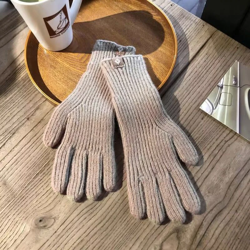 New Cute Style Long Solid Color  Knitted Label Girls\' Gloves Fingerless Touch Screen Anti-cold Autumn Winter ins Y2K