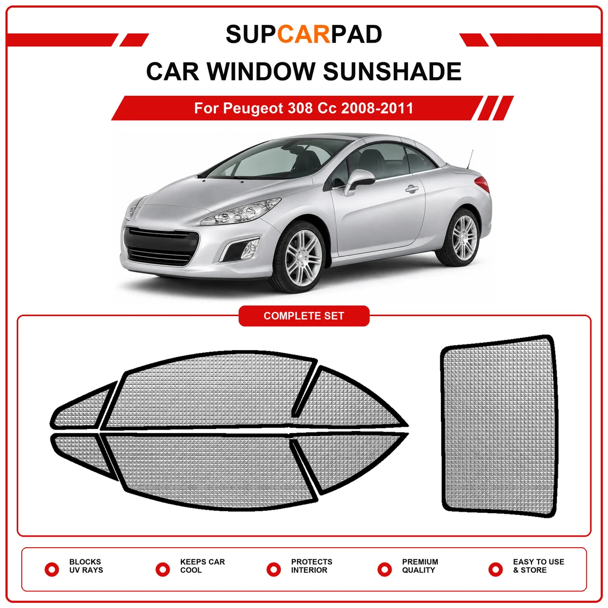 For Peugeot 308 Cc 2008-2011 Pre‑Cut Auto Window Sunshade Anti‑UV Car Sun Visor Protector