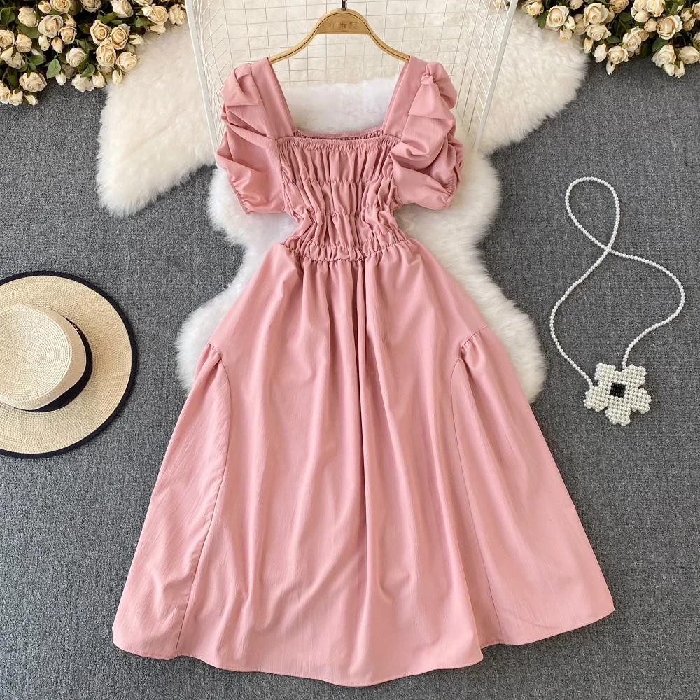 New Summer Y2K Vintage Women Dress Elegant Puff Sleeve Big Swing Party Dress Korean Fashion Lady Outfits Vestidos