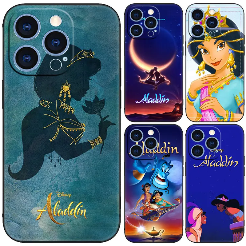 Aladdin lamp Jasmine Black Phone Case For Apple iPhone 15 14 13 12 Mini 11 Pro MAX XR X XS 7 8 Plus SE 2020 2022 Cover